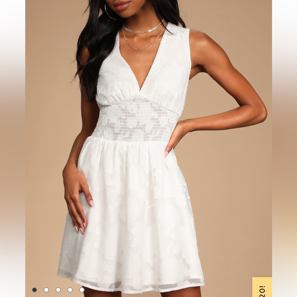 NWT Lulu’s All about Romance White Floral Burnout Skater Mini Dress